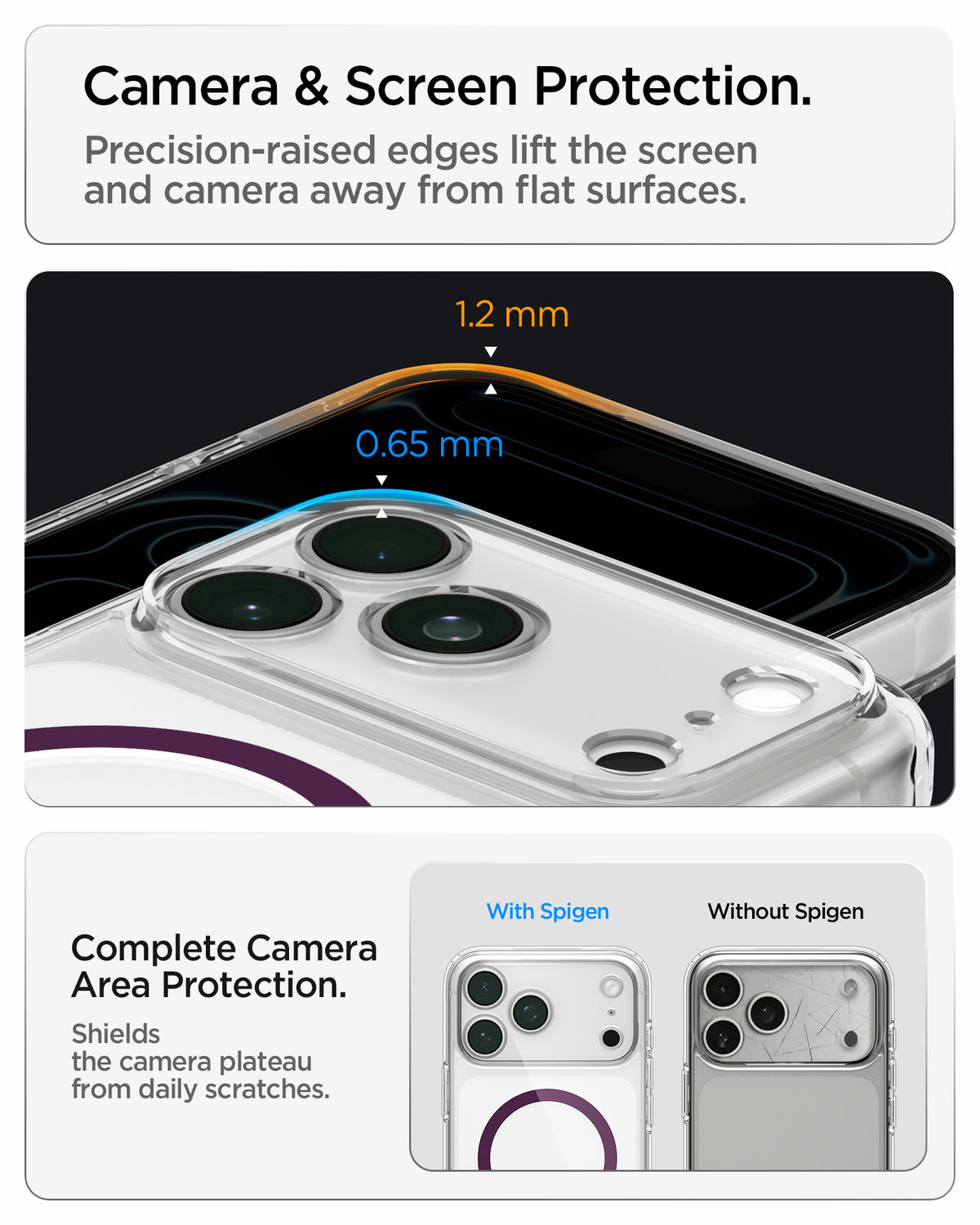 ACS12331 -  iPhone 18 Pro Max / iPhone 17 Pro Max Ultra Hybrid (MagFit) in Clear Dark Cherry showing raised edges around the screen and camera area for added protection against scratches