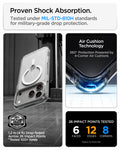ACS11908 - iPhone 18 Pro Max / iPhone 17 Pro Max Ultra Hybrid Optik S (Mag Fit) Clear Silver showing military-grade drop protection with reinforced Air Cushion corners and multiple impact test points