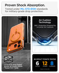 ACS11910 - iPhone 18 Pro Max / iPhone 17 Pro Max Ultra Hybrid Optik S (Mag Fit) Clear Orange showing military-grade drop protection with reinforced Air Cushion corners and multiple impact test points