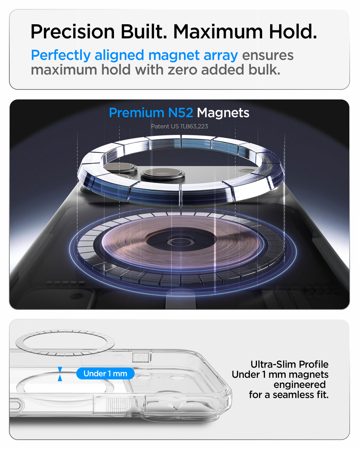 ACS10046CA - iPhone 18 Pro Max / iPhone 17 Pro Max Ultra Hybrid T (Mag Fit) in Glossy White showing a precisely aligned magnetic array with an ultra-slim profile for a strong and seamless hold
