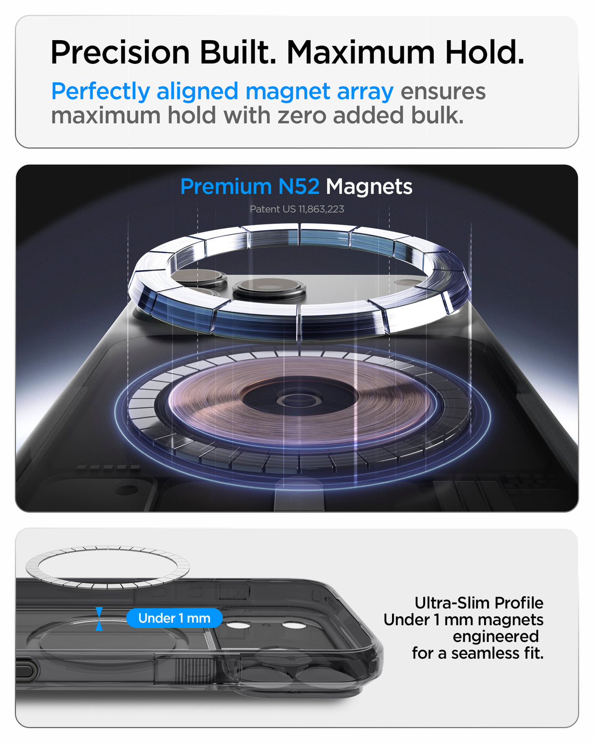 ACS10047CA - iPhone 18 Pro Max / iPhone 17 Pro Max Ultra Hybrid T (Mag Fit) in Matte Black showing a precisely aligned magnetic array with an ultra-slim profile for a strong and seamless hold