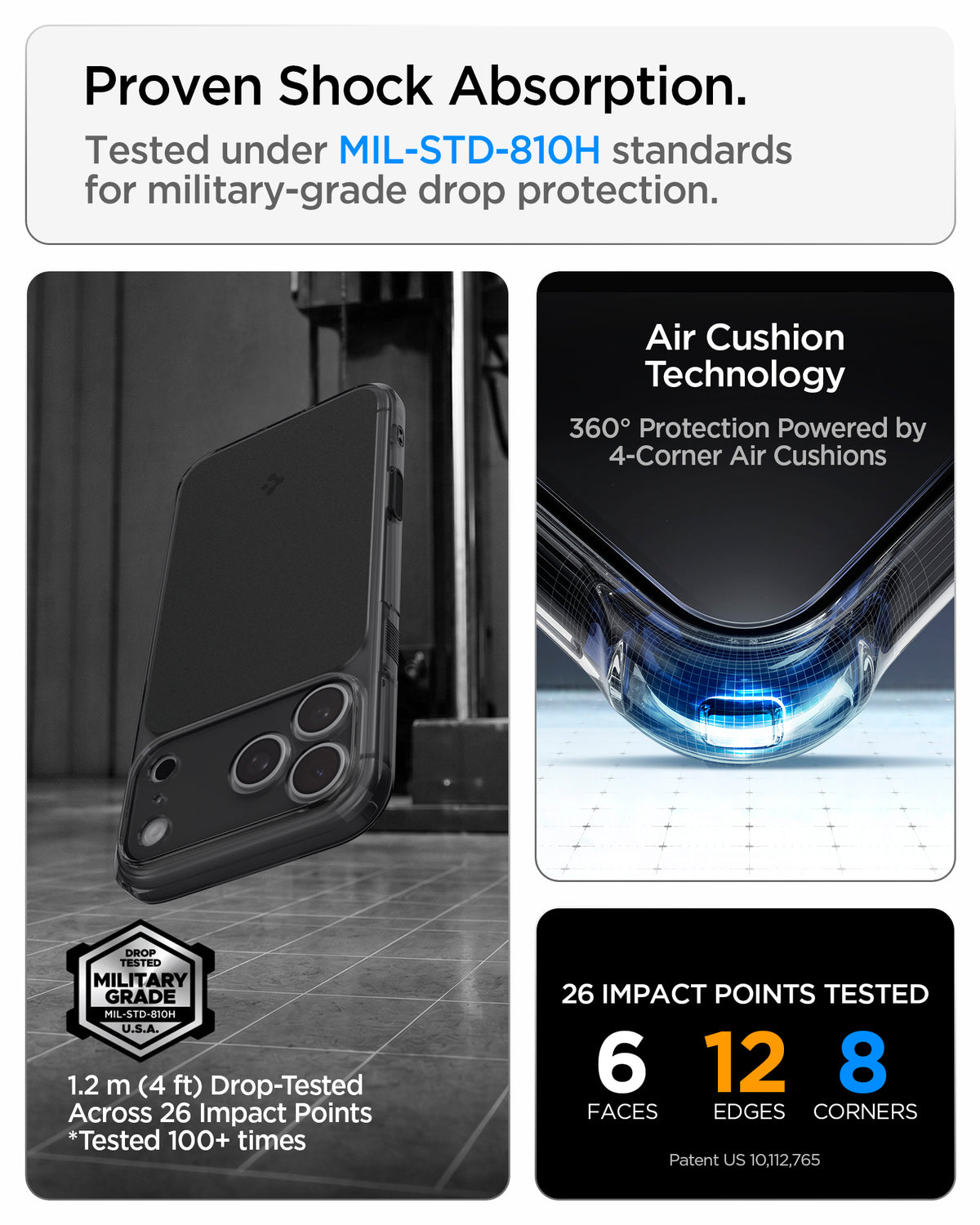 ACS10047CA - iPhone 18 Pro Max / iPhone 17 Pro Max Ultra Hybrid T (Mag Fit) in Matte Black showing military-grade drop protection with Air Cushion Technology and reinforced corner impact absorption