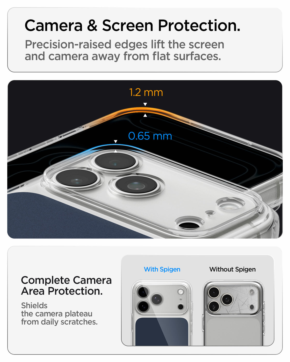  ACS10467CA - iPhone 17 Pro Max Ultra Hybrid T (MagFit) in Matte Blue showing raised edges around the screen and camera area for added protection against scratches and surface contact