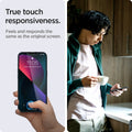 AGL03399 - iPhone 13 Mini Screen Protector EZ FIT GLAS.tR Privacy showing the true touch responsiveness. Feels and responds the same as the original screen