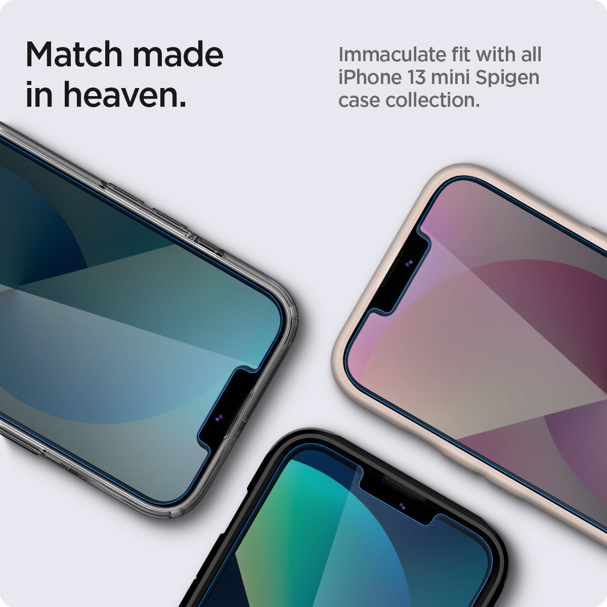 AGL03399 - iPhone 13 Mini Screen Protector EZ FIT GLAS.tR Privacy showing the match made in heaven. Immaculate fit with all iPhone 13 Pro Max Spigen case collection