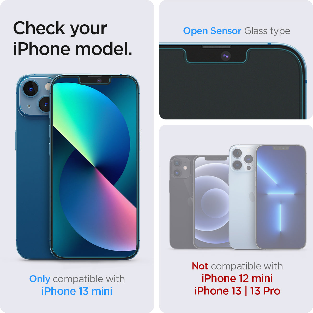 AGL03396 - iPhone 13 Mini Screen Protector EZ FIT GLAS.tR SLIM showing the compatibility only with iPhone 13 | 13 Pro. Not compatible with iPhone 13 mini | 13 Pro Max and iPhone 12 | 12 Pro