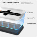 AGL03397 - iPhone 13 Mini Screen Protector EZ FIT GLAS.tR (Sensor Protection) showing the auto alignment kit makes installation easy. EZ Fit Tray, Alignment Film and Tempered Glass