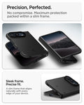 ACS11694 - iPhone Duo Air Fit Pro (Mag Fit) showing partially folded phones with slim protective cases, raised camera edges, precise cutouts, and a covered hinge.