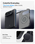 ACS11687 - iPhone Duo Nano Pop (Mag Fit) in Black Sesame showing a two-piece foldable phone case with contrasting trim, a circular magnetic ring, and close-up details of textured side grips.