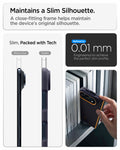 ACS11686 - iPhone Duo Nano Pop (Mag Fit) in Blueberry Navy showing a side profile comparison of a foldable phone with and without a case, alongside a hand holding the covered device.