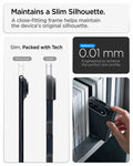 ACS11687 - iPhone Duo Nano Pop (Mag Fit) in Black Sesame showing a side profile comparison of a foldable phone with and without a case, alongside a hand holding the covered device.