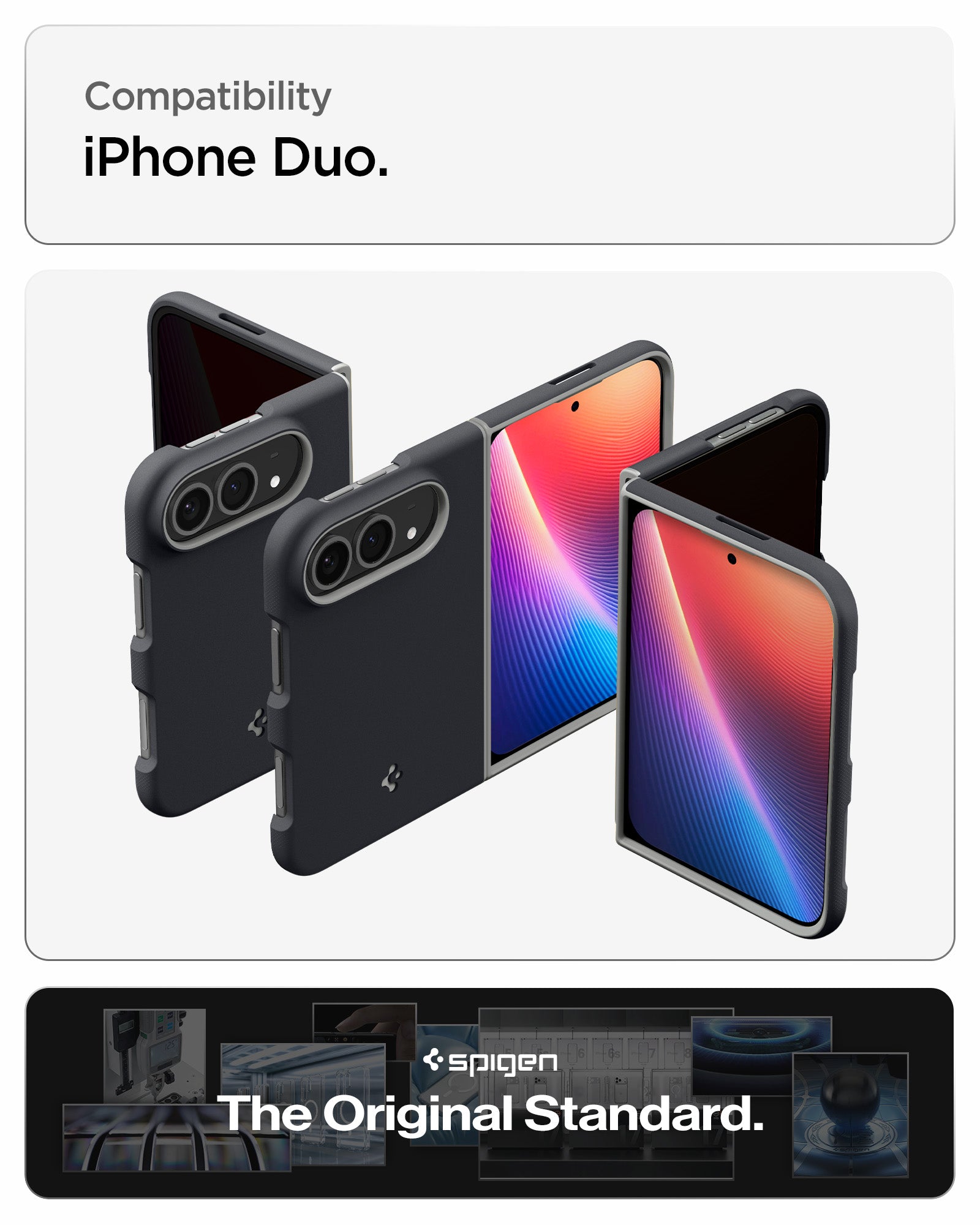 ACS11687 - iPhone Duo Nano Pop (Mag Fit) in Black Sesame showing case compatibility across multiple folded and unfolded views