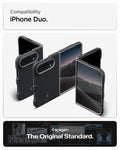 ACS11687 - iPhone Duo Nano Pop (Mag Fit) in Black Sesame showing multiple views of a foldable phone case installed on an iPhone Duo in folded and unfolded positions.