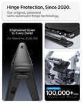 ACS11780 - iPhone Duo Slim Armor Pro S (Mag Fit) showing a protective hinge mechanism with internal components and a machine testing the case through repeated folding.