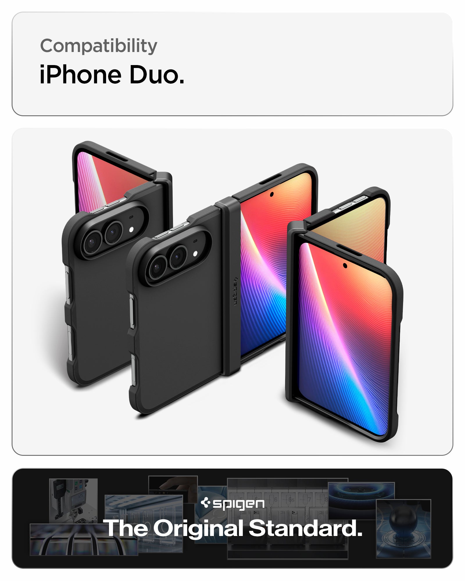 ACS11690 - iPhone Duo Tough Armor Pro (Mag Fit) in Black showing compatibility across multiple folded and unfolded configurations