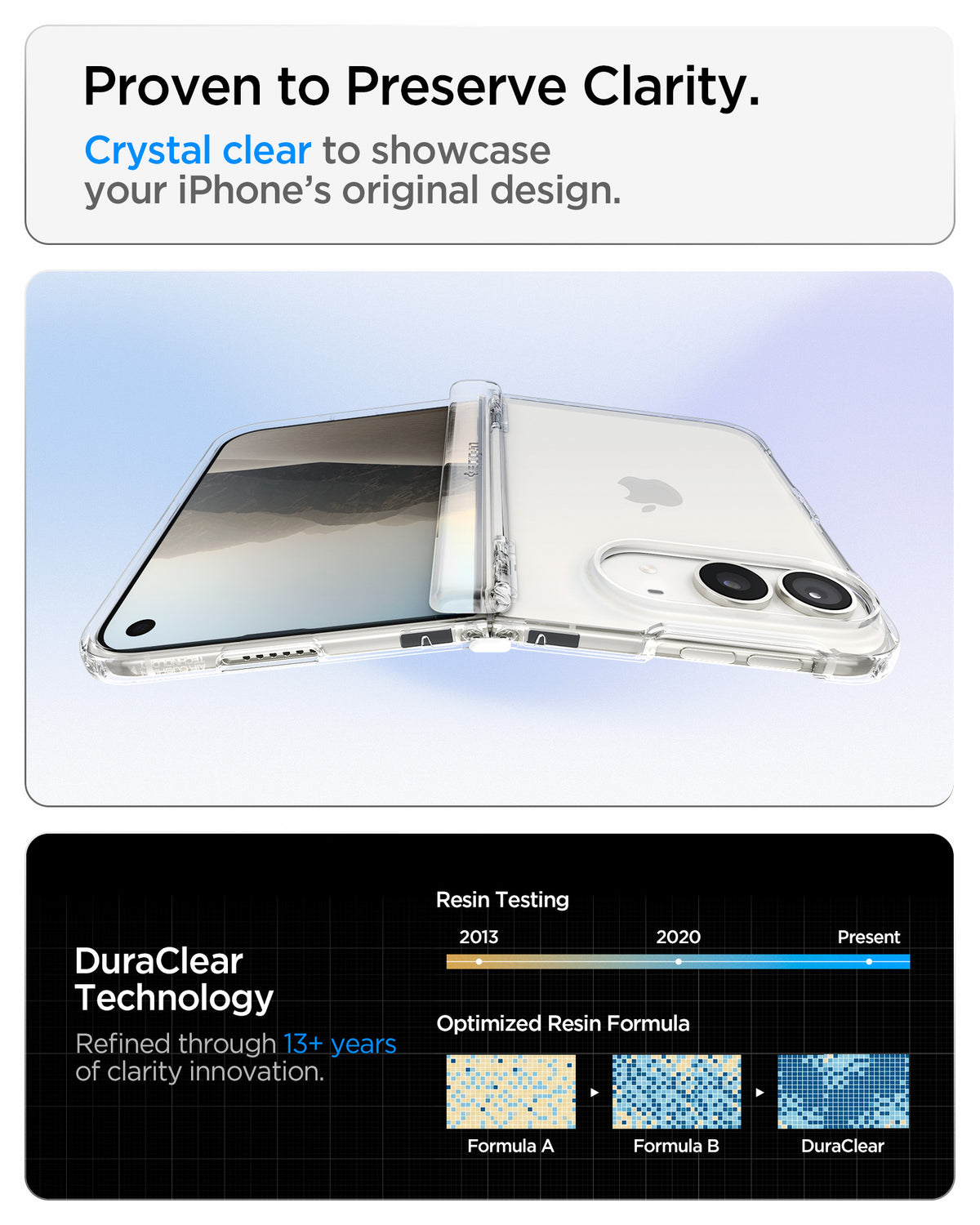 ACS11781 - iPhone Duo Ultra Hybrid Pro Transparent case featuring DuraClear Technology, developed through over 13 years of resin innovation to preserve clarity and showcase the phone's original design.