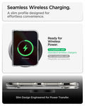 ACS11781 - iPhone Duo Ultra Hybrid Pro Slim transparent case supporting standard wireless charging, with illustrations of charging compatibility and a streamlined design. Not compatible with MagSafe accessories.