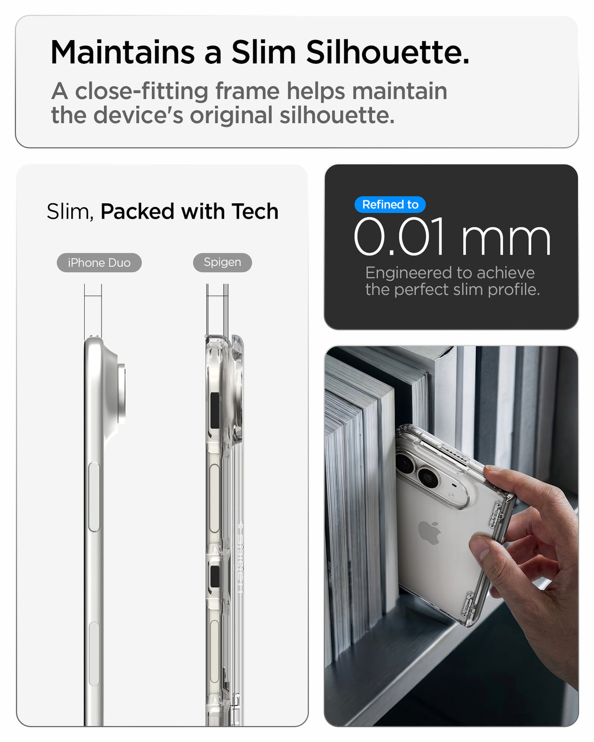 ACS11781 - iPhone Duo Ultra Hybrid Pro Side-by-side profile comparison highlighting the slim, close-fitting transparent case designed to maintain the foldable phone's original silhouette.