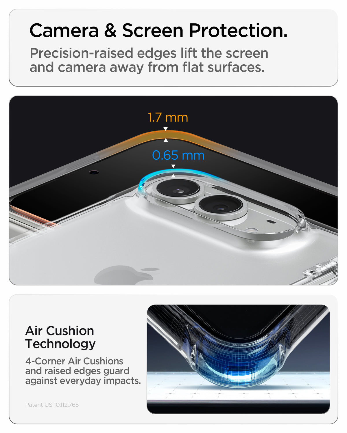 ACS11781 - iPhone Duo Ultra Hybrid Pro showing raised screen and camera edges with Air Cushion Technology for added corner protection