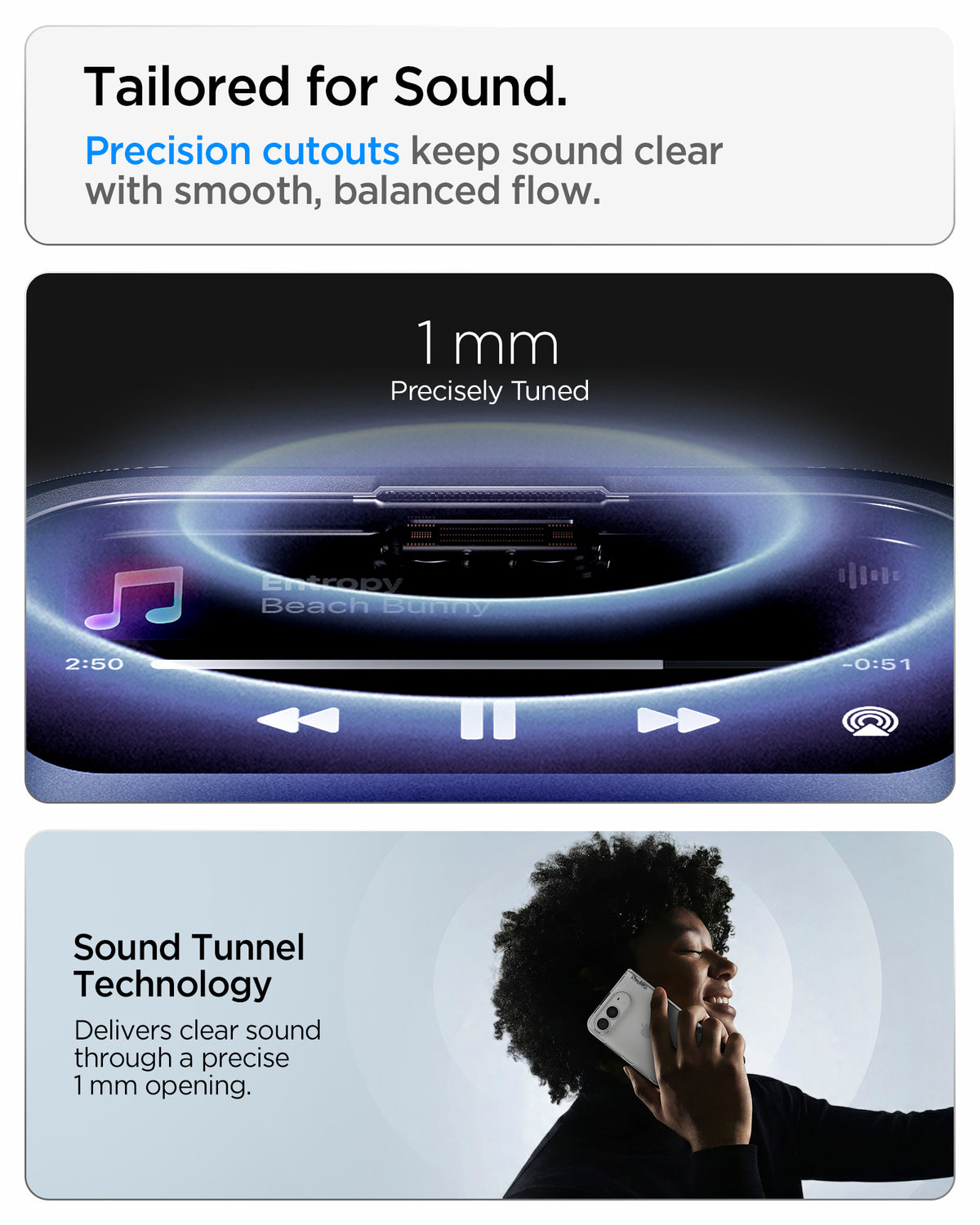 ACS11781 - iPhone Duo Ultra Hybrid Pro Precision-engineered 1 mm sound opening featuring Sound Tunnel Technology, designed to deliver clear audio through the phone case.
