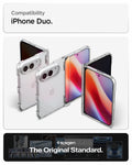 ACS11781 - iPhone Duo Ultra Hybrid Pro showing the clear case in multiple folding positions with compatibility for iPhone Duo