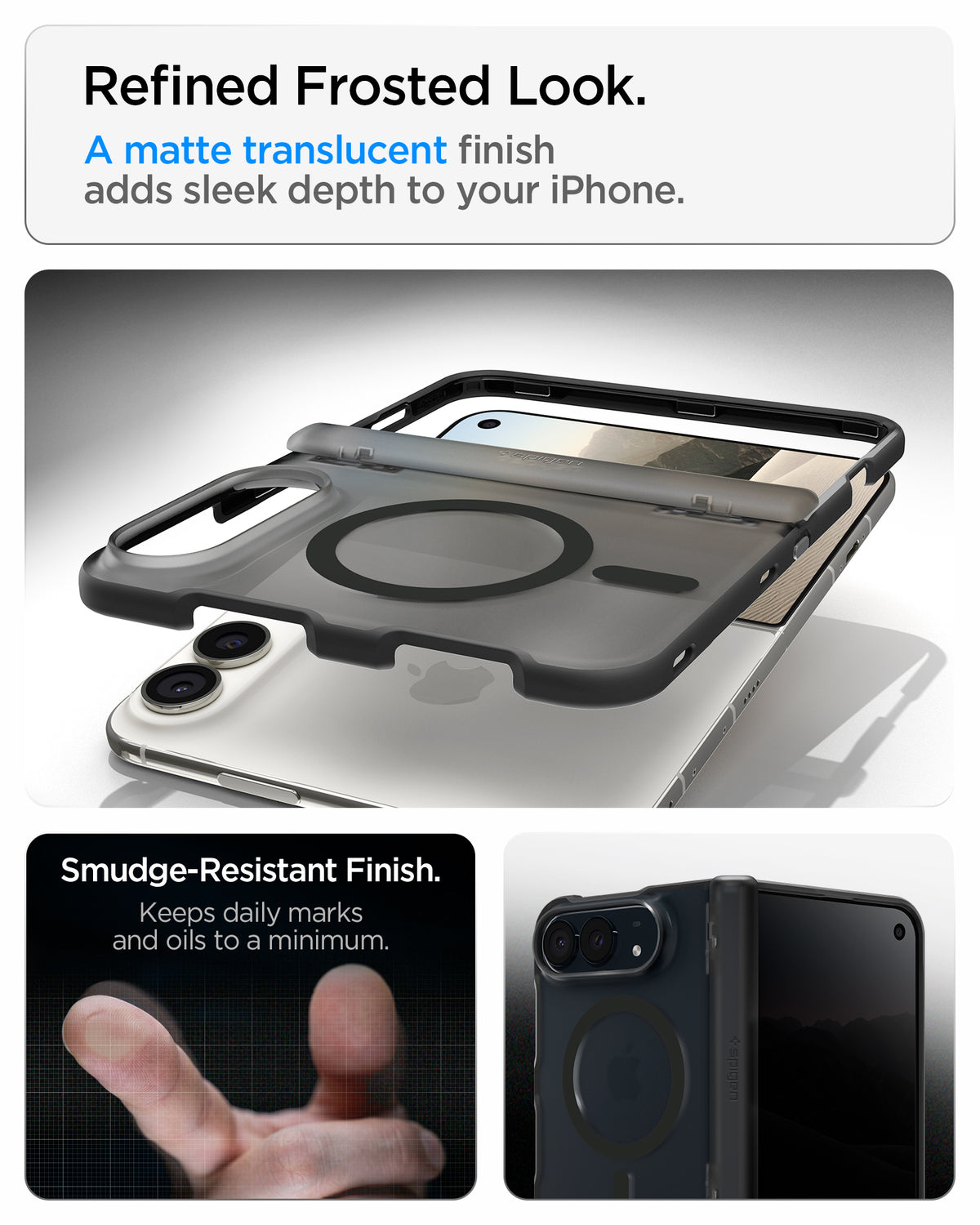 ACS11689 - iPhone Duo Ultra Hybrid Pro (Mag Fit) in Frost Black showing the matte translucent finish, smudge-resistant surface, and overall appearance of the phone case