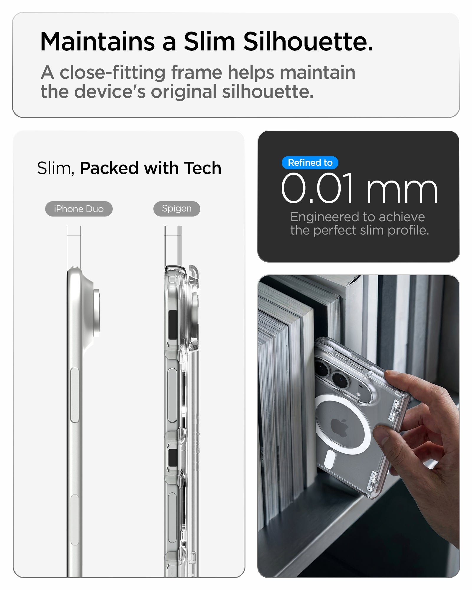 ACS11688 - iPhone Duo Ultra Hybrid Pro (Mag Fit) in Clear White showing the close-fitting frame designed to maintain a slim silhouette