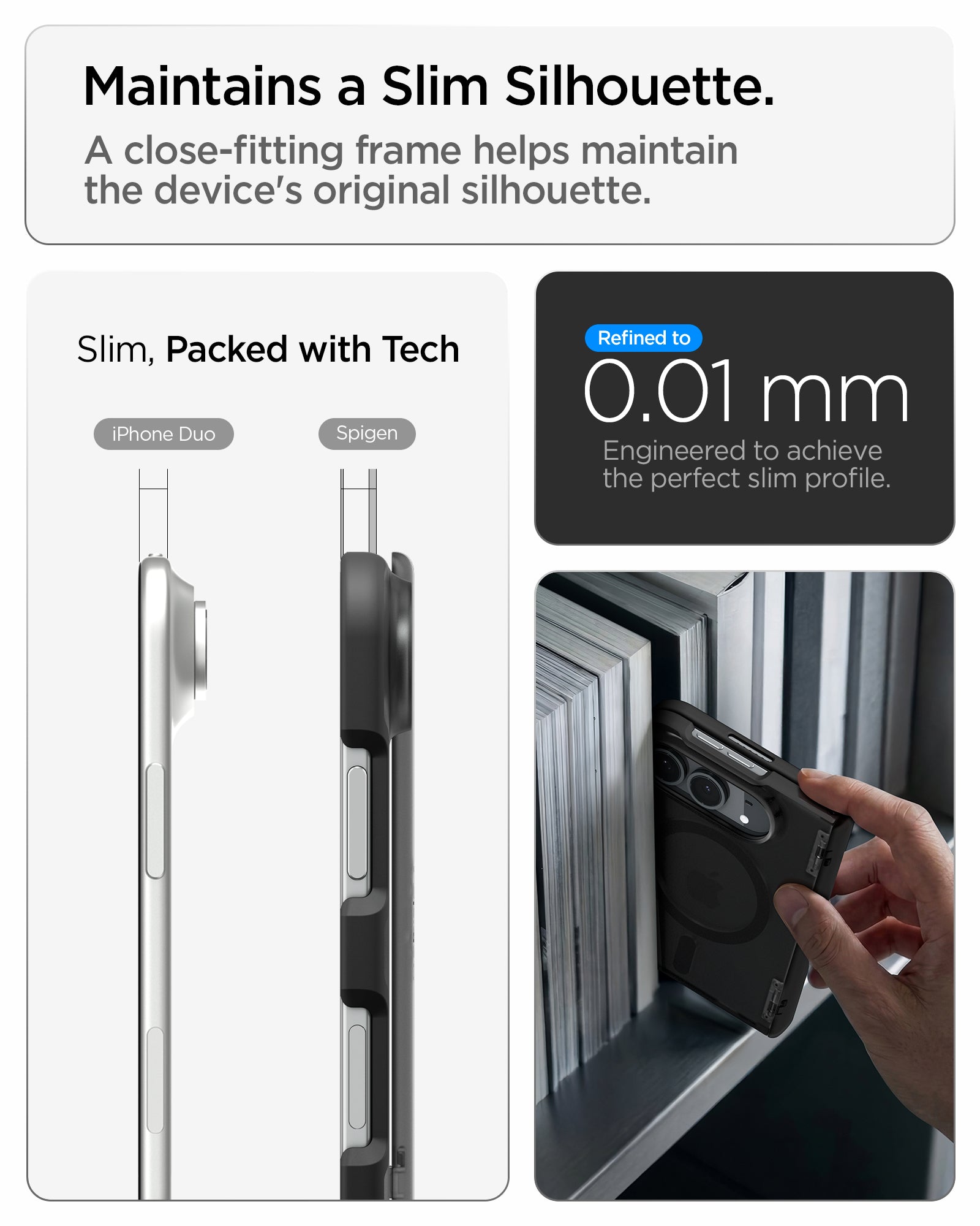 ACS11689 - iPhone Duo Ultra Hybrid Pro (Mag Fit) in Frost Black showing the close-fitting frame designed to maintain a slim silhouette
