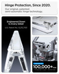 ACS11782 - iPhone Duo  Ultra Hybrid Pro S (Mag Fit) showing the hinge protection mechanism, internal components, and a folding durability test of over 100,000 folds