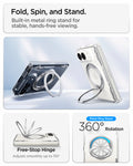 ACS11782 - iPhone Duo  Ultra Hybrid Pro S (Mag Fit) showing two foldable phones supported by metal ring stands with illustrations of adjustable angles and 360-degree rotation