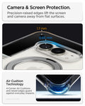 ACS11782 - iPhone Duo  Ultra Hybrid Pro S (Mag Fit) showing raised camera and screen edges with measurements and an illustration of air cushion corner protection