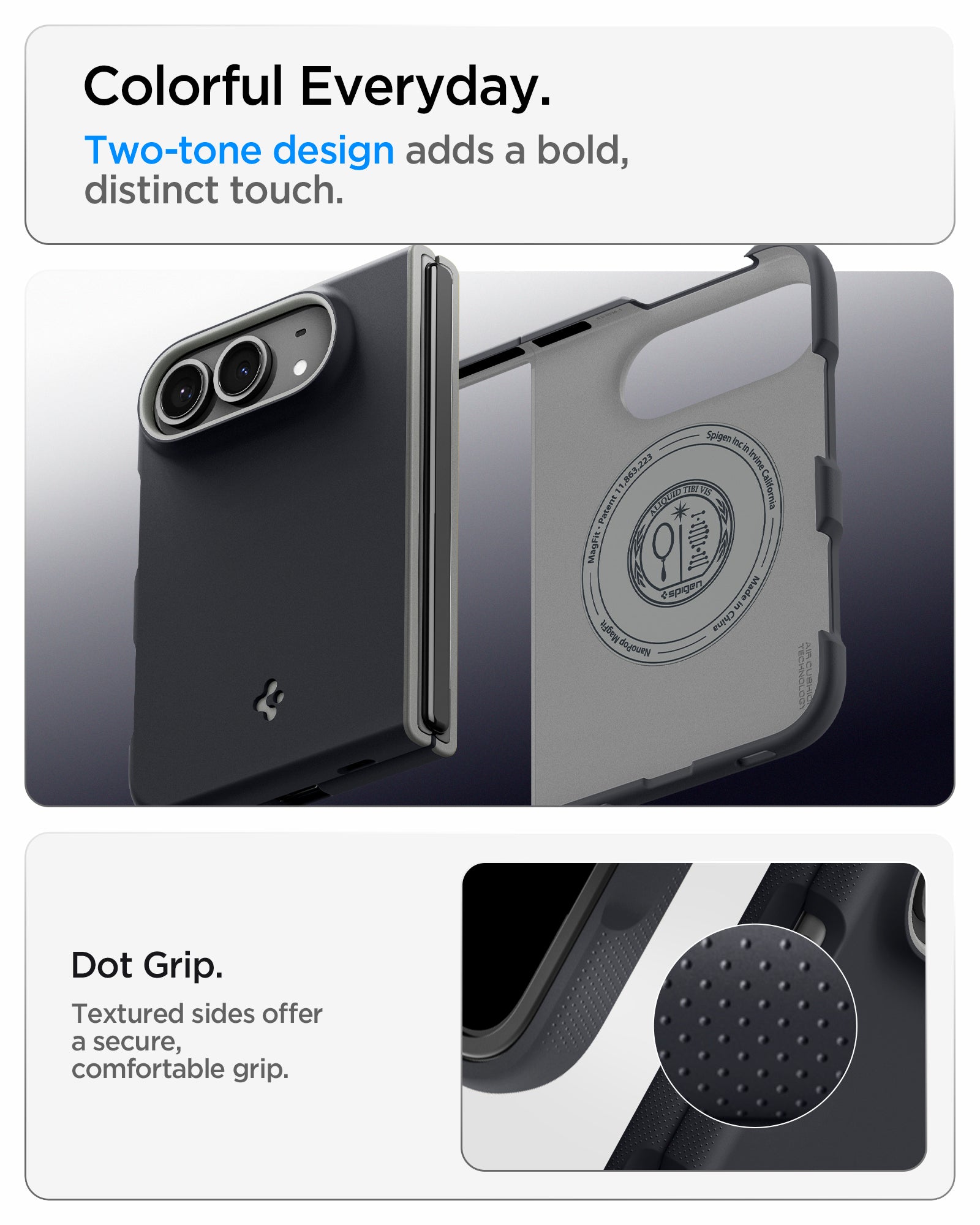 ACS11687 - iPhone Duo Nano Pop (Mag Fit) in Black Sesame showing a two-tone case design with textured dot grip along the sides for a secure hold