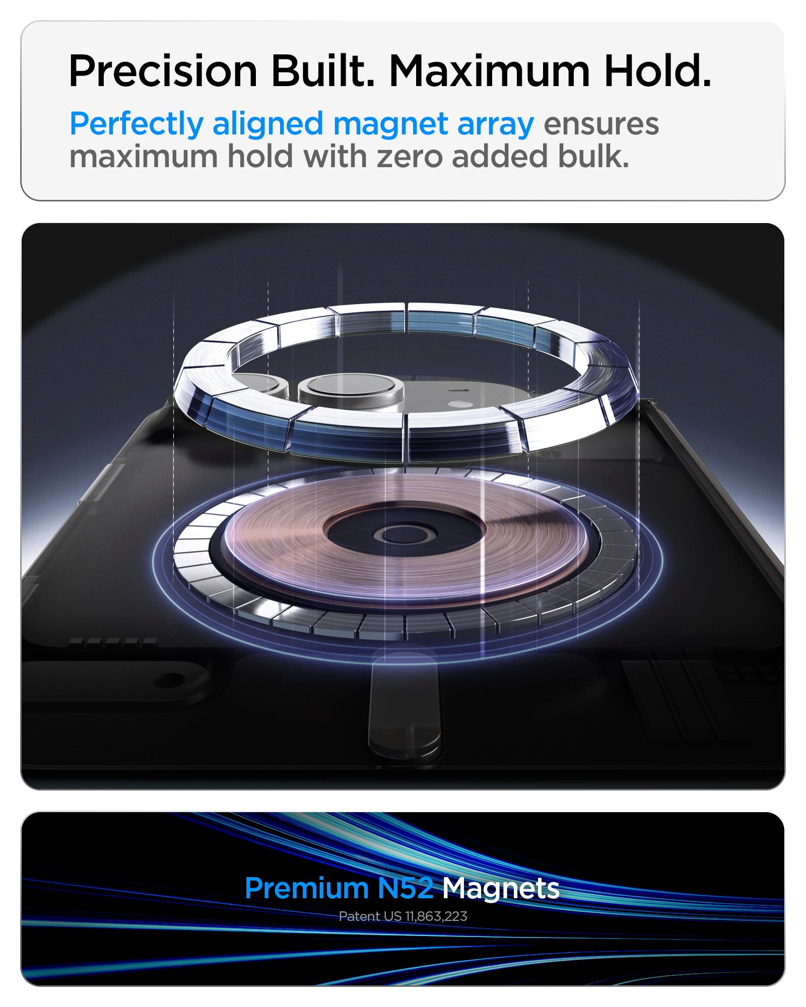 ACS11780 - iPhone Duo Slim Armor Pro S (Mag Fit) showing an aligned N52 magnet array and ultra-slim magnetic profile