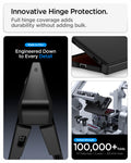 ACS11690 - iPhone Duo Tough Armor Pro (Mag Fit) in Black showing the hinge protection system with sliding components and fold testing