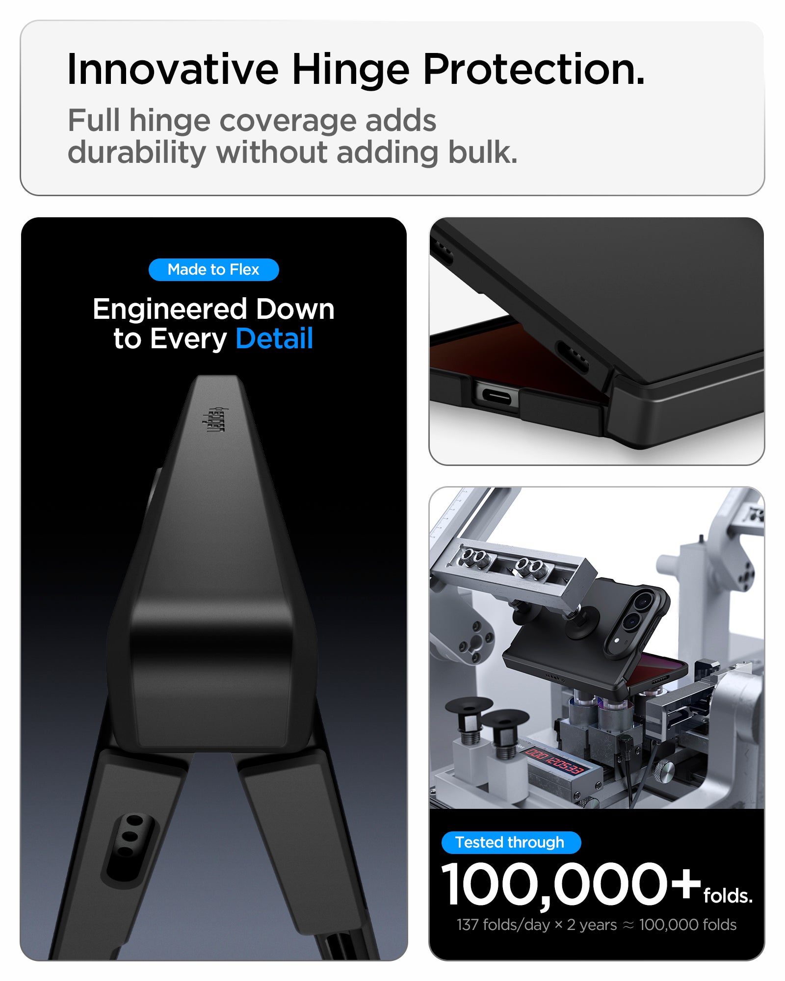 ACS11690 - iPhone Duo Tough Armor Pro (Mag Fit) in Black showing the hinge protection system with sliding components and fold testing