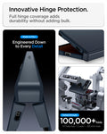 ACS11691 - iPhone Duo Tough Armor Pro (Mag Fit) in Metal Slate showing the hinge protection system with sliding components and fold testing