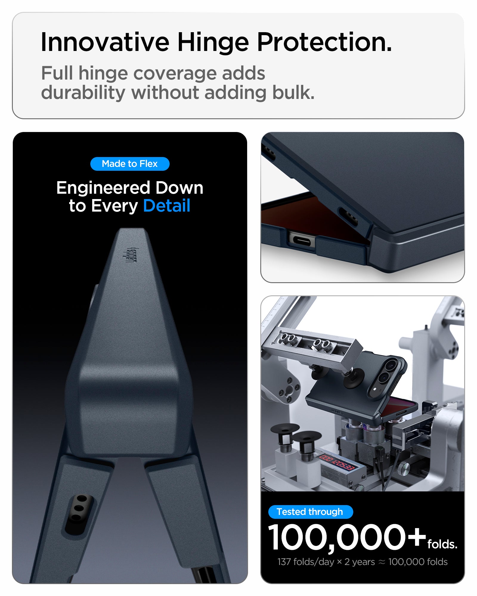 ACS11691 - iPhone Duo Tough Armor Pro (Mag Fit) in Metal Slate showing the hinge protection system with sliding components and fold testing