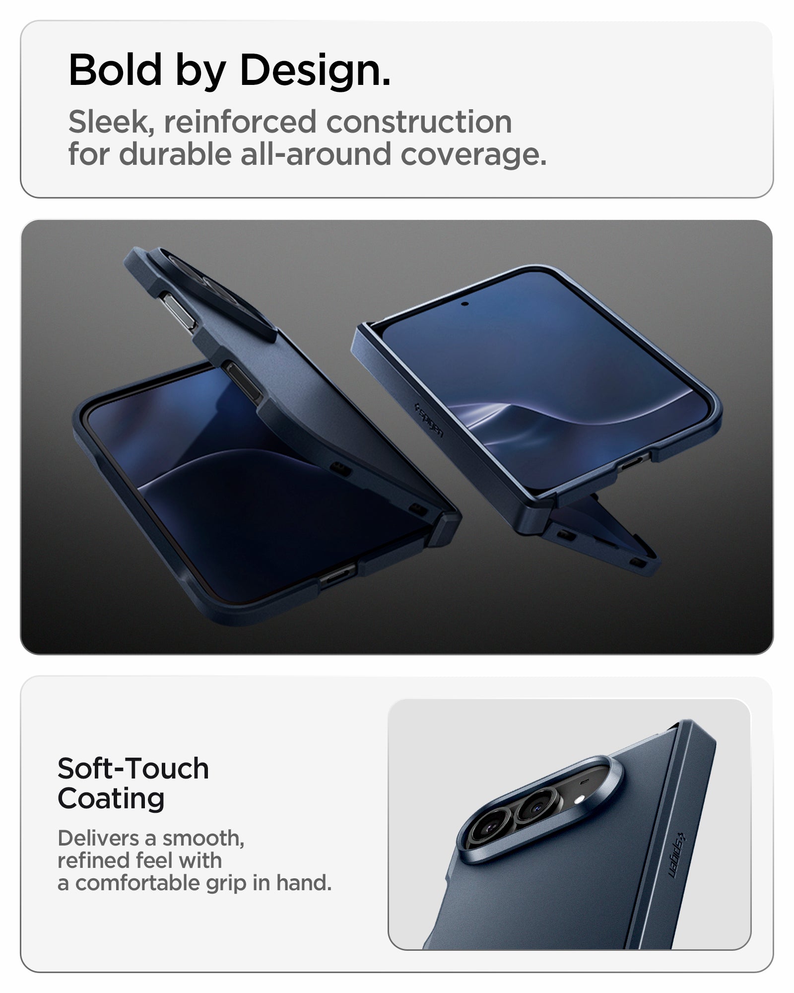 ACS11691 - iPhone Duo Tough Armor Pro (Mag Fit) in Metal Slate showing the transparent case design and long-term clarity testing technology