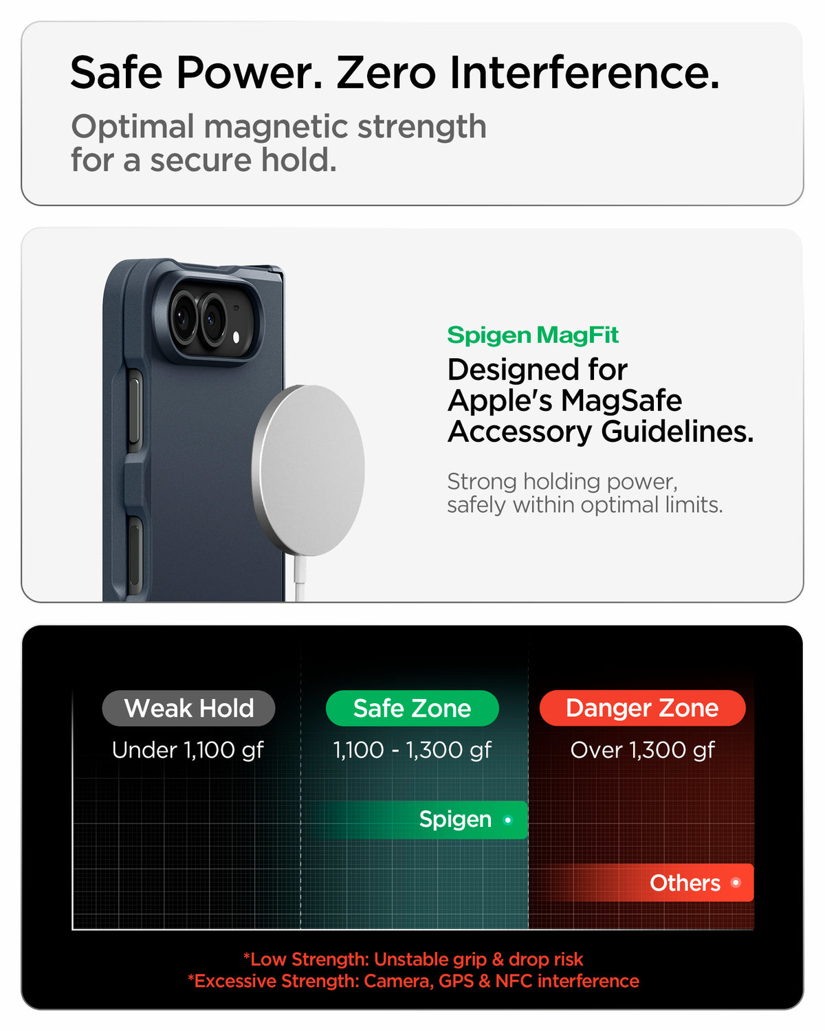 ACS11691 - iPhone Duo Tough Armor Pro (Mag Fit) in Metal Slate showing optimized magnetic strength for a secure hold with reduced interference