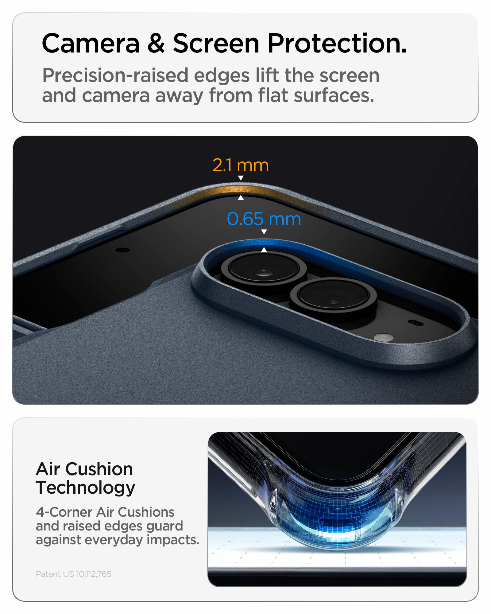 ACS11691 - iPhone Duo Tough Armor Pro (Mag Fit) in Metal Slate showing raised screen and camera edges with reinforced corner cushioning