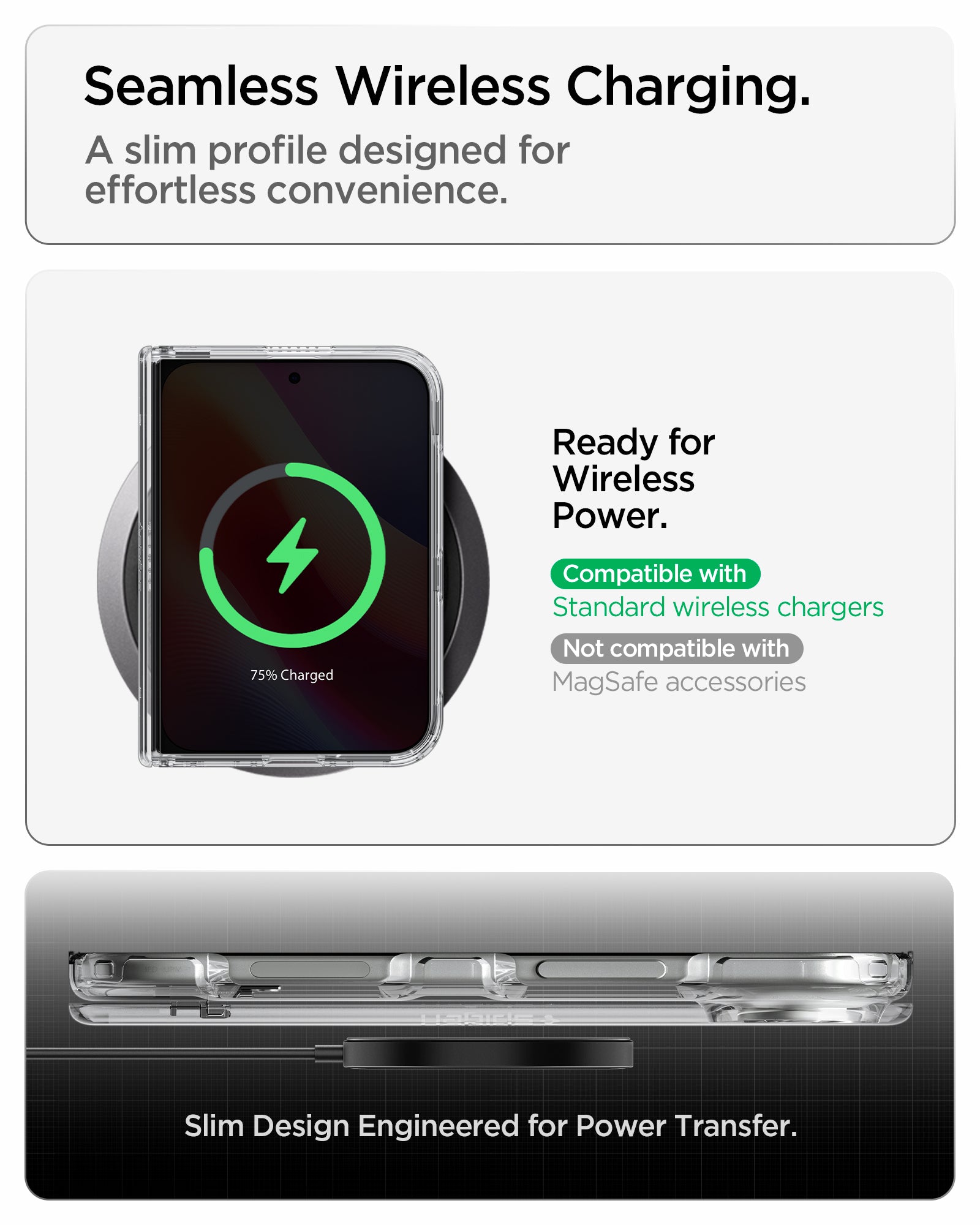 ACS11781 - iPhone Duo Ultra Hybrid Pro showing a slim case profile designed for standard wireless charging and efficient power transfer