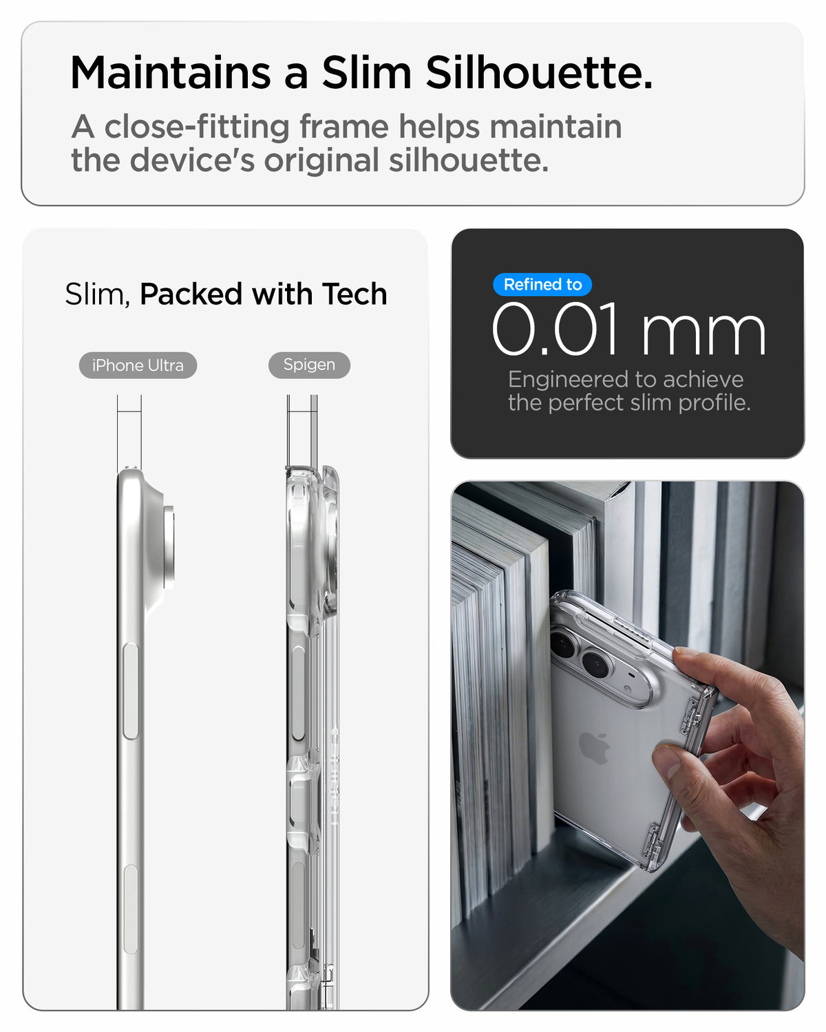 ACS11781 - iPhone Duo Ultra Hybrid Pro showing the close-fitting slim profile with a 0.01 mm refined design and everyday handling