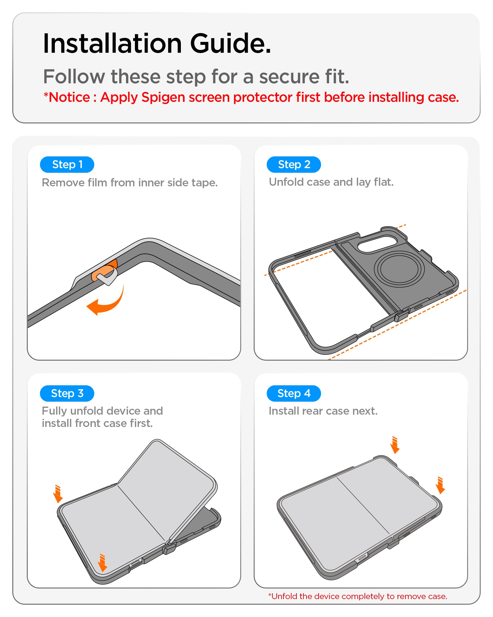 ACS11689 - iPhone Duo Ultra Hybrid Pro (Mag Fit) in Frost Black showing a four-step installation guide for securing the front and rear case