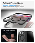ACS11689 - iPhone Duo Ultra Hybrid Pro (Mag Fit) in Frost Black showing the transparent case design and long-term clarity testing technology