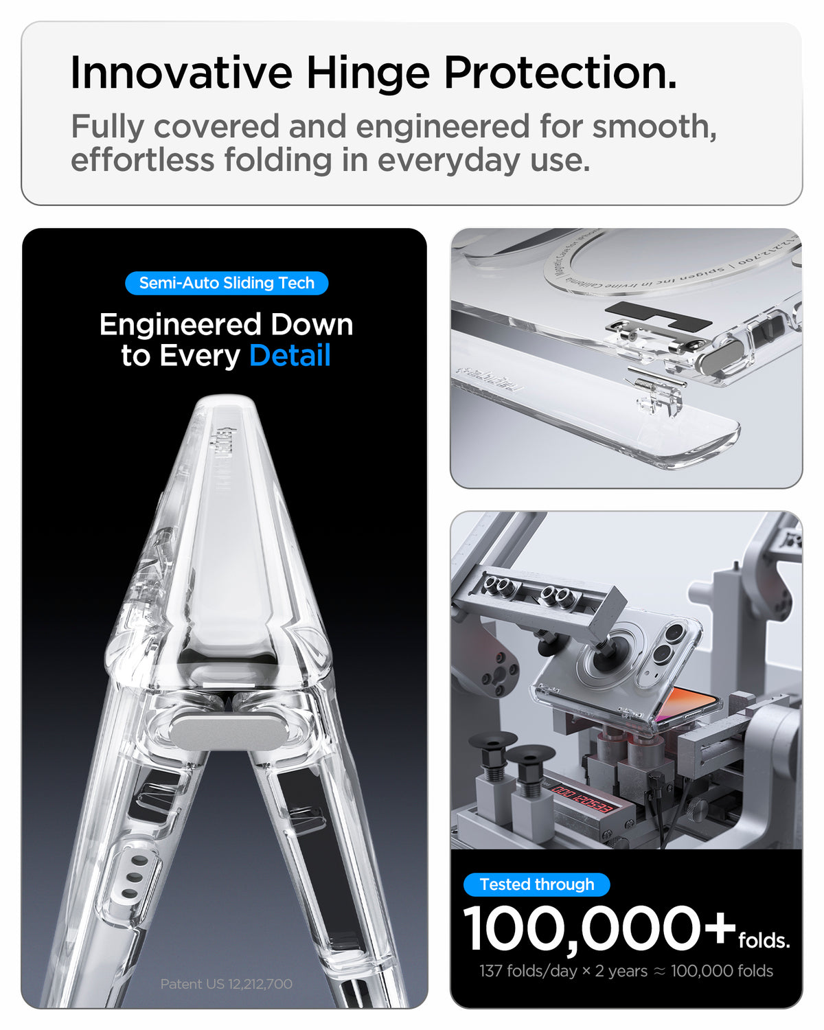 ACS11782 - iPhone Duo  Ultra Hybrid Pro S (Mag Fit) showing the hinge protection system with sliding components and fold testing