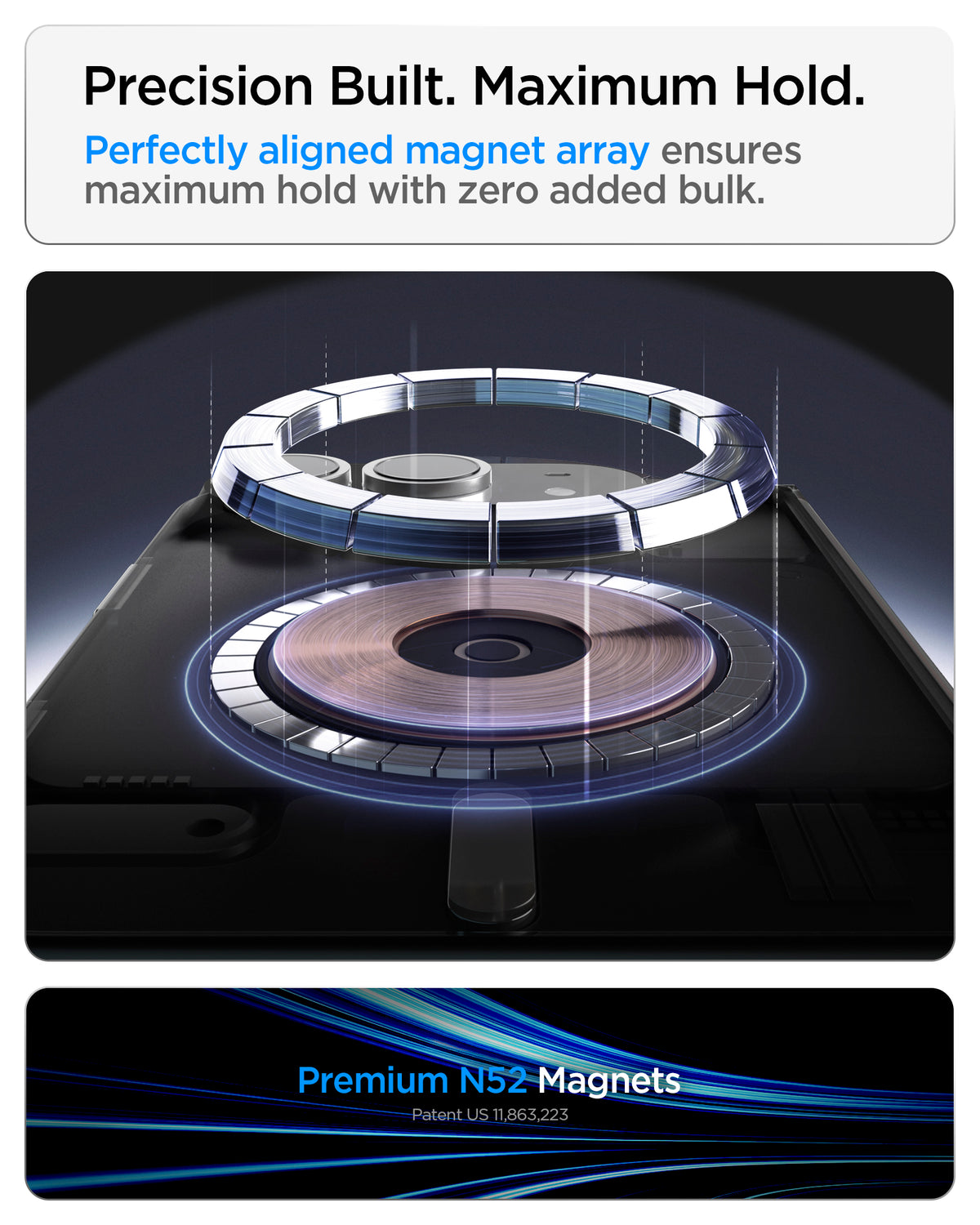ACS11782 - iPhone Duo  Ultra Hybrid Pro S (Mag Fit) showing an aligned N52 magnet array and ultra-slim magnetic profile