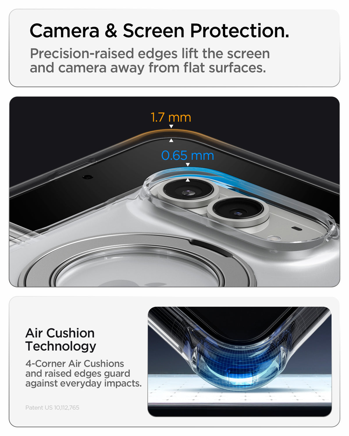 ACS11782 - iPhone Duo  Ultra Hybrid Pro S (Mag Fit) showing raised screen and camera edges with reinforced corner cushioning