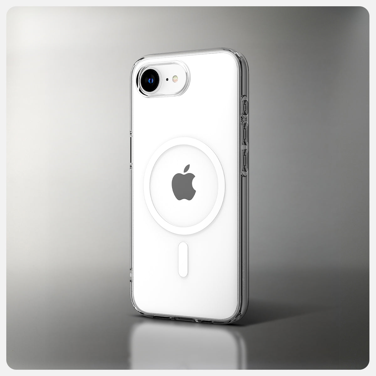 ACS09150 - iPhone 16e Case Liquid Crystal (MagFit) in Clear White showing the back and partial side