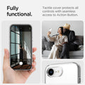 ACS09150 - iPhone 16e Case Liquid Crystal (MagFit) in Clear White showing the full function. Tactile cover protects all controls with seamless access to Action Button