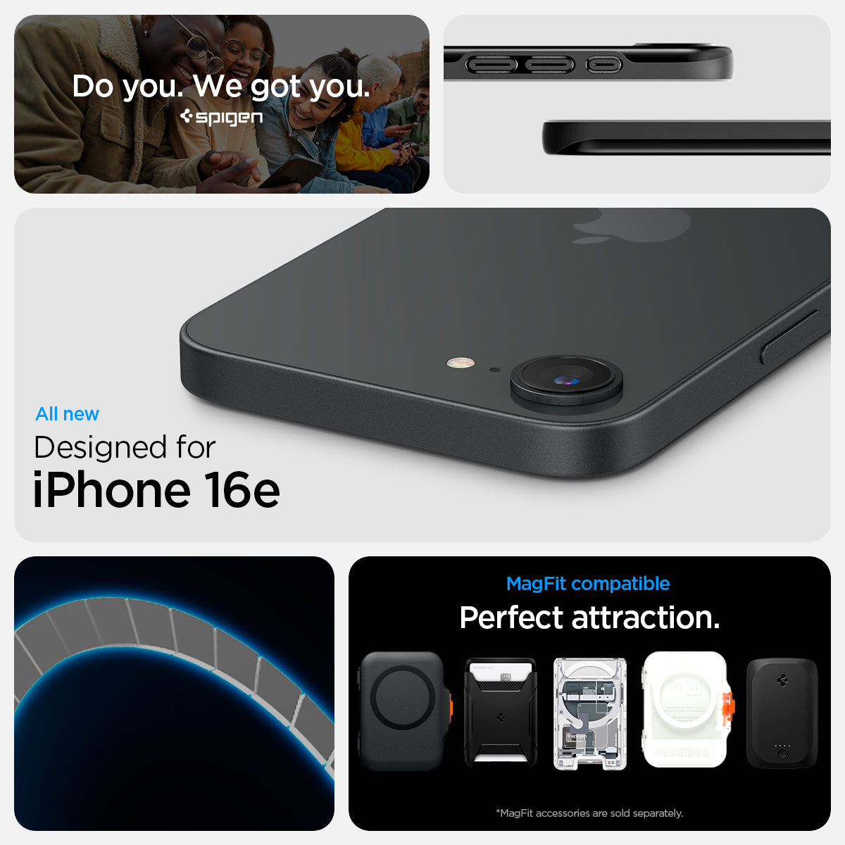 ACS09135 - iPhone 16e Case Thin Fit (MagFit) in Black showing the all new designed for iPhone 16e. MagFit compatible.